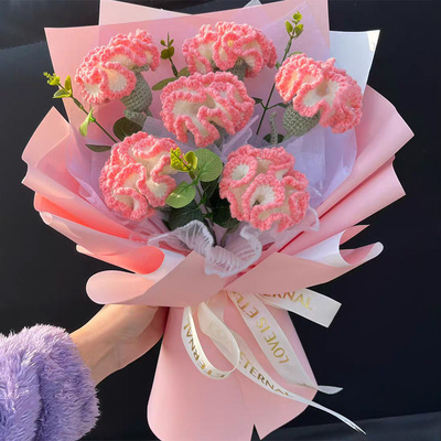 极速康乃馨花束母亲节礼物手工ydiy编织材料包送妈妈毛线永生花束