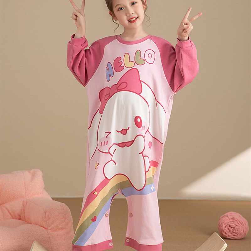 极速儿童连体睡衣女童秋季薄款纯棉长袖中K大童防踢卡通可爱睡袋