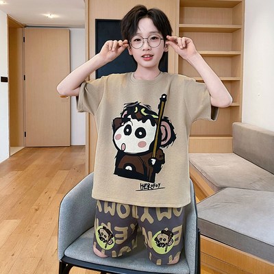 极速男童睡衣夏款纯棉薄款短袖2A025新款夏季儿童男孩大童青少年