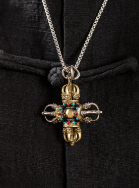 极速尼泊尔黄铜十字金刚杵吊坠藏式车饰挂件普巴金刚橛Z念珠配饰