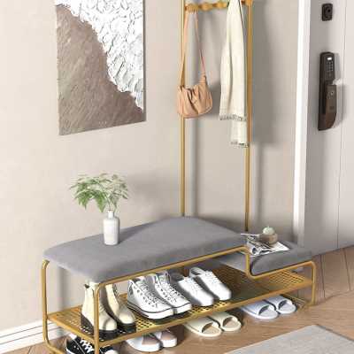 极速北欧入户门口家n用换鞋凳衣帽架一体挂衣架鞋凳轻奢简约穿鞋