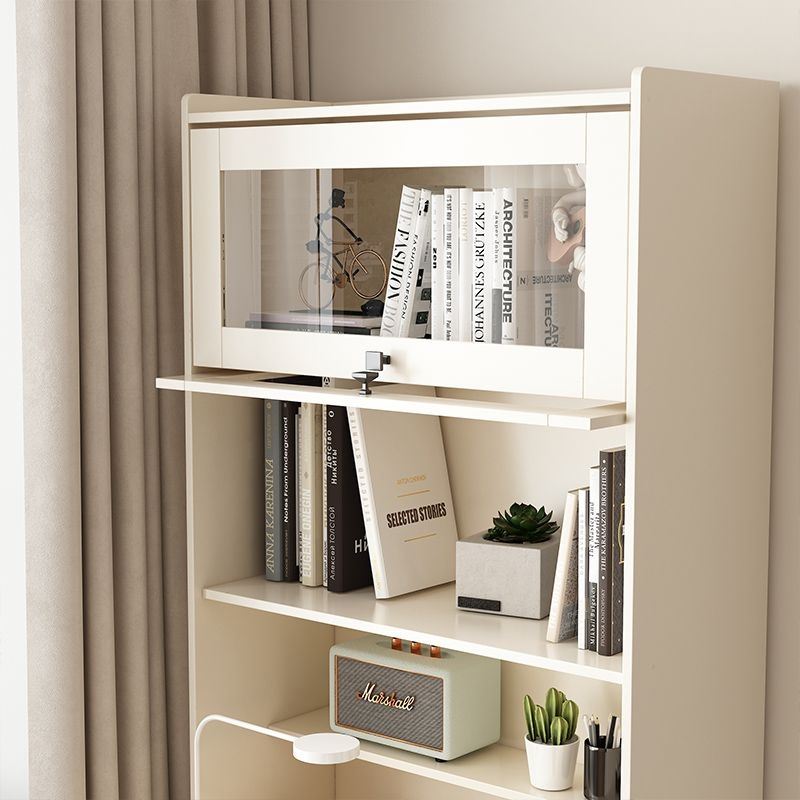 极速书桌书架一体摺叠连身书桌柜组合家用学O生电脑桌卧室奶油白