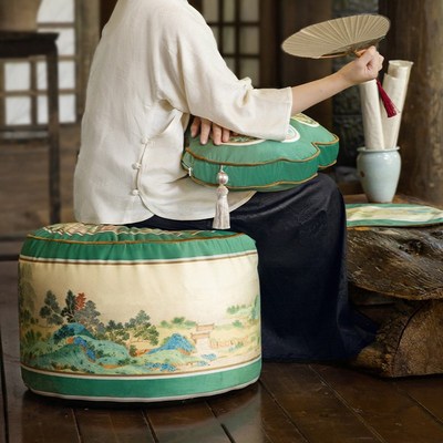 极速新中式中f国风客厅地毯地上懒人坐墩榻榻米书房圆形坐垫只此