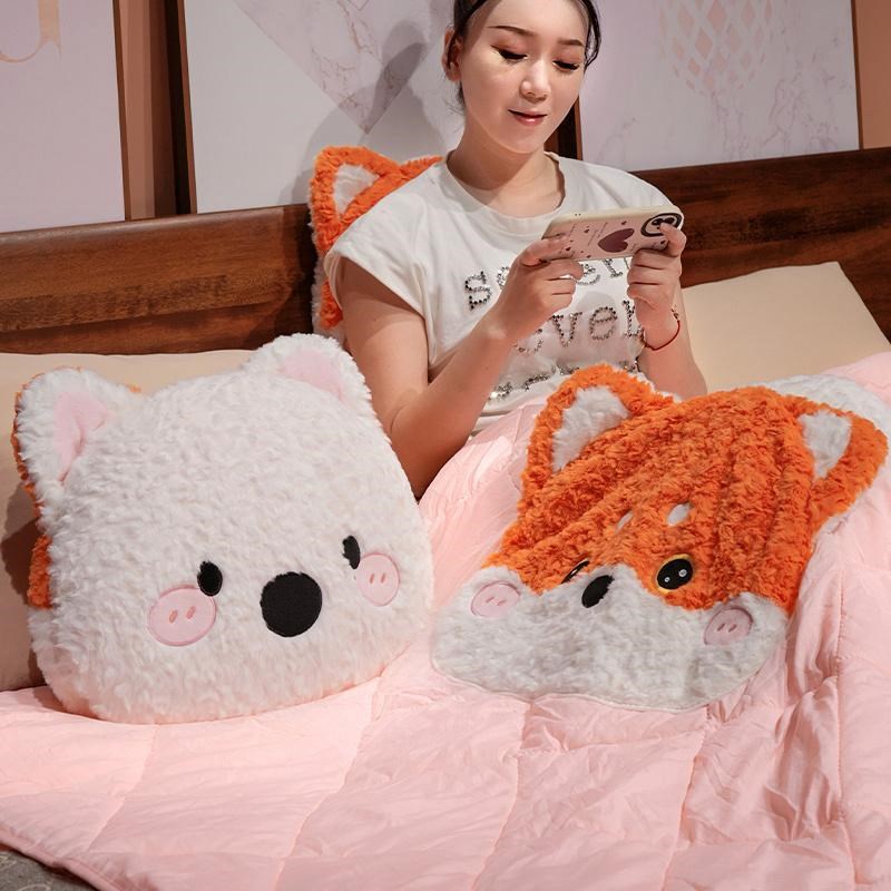 极速双面狐狸g小狗卡通抱枕被子两用二合一办公室午休空调被车载