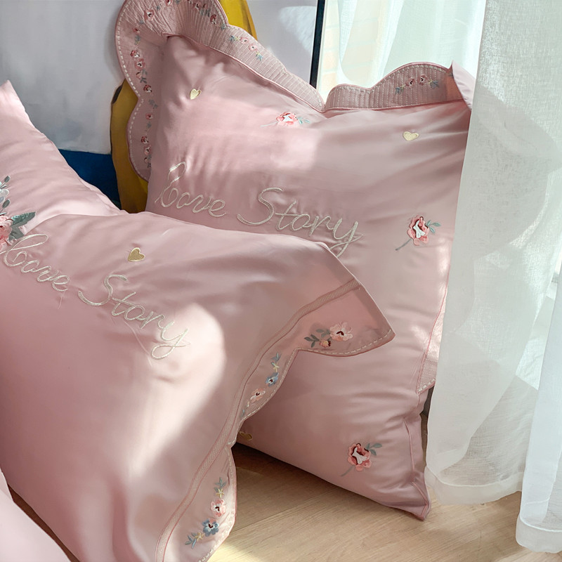 极速奢华纯棉靠垫枕套100S长绒棉刺H绣床上用品绣花四六件套大靠