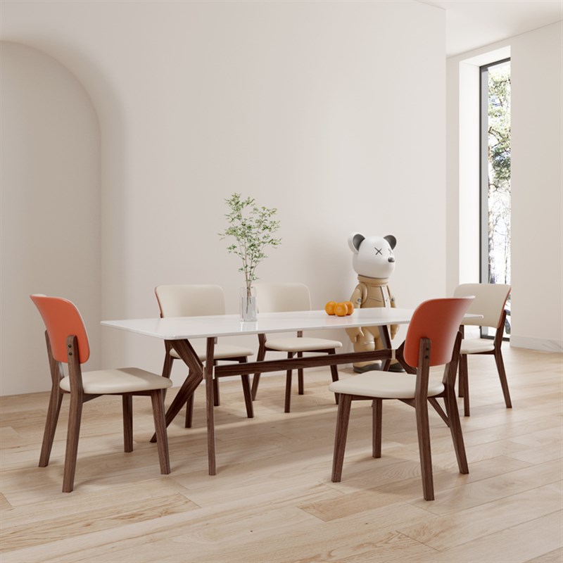 极速X脚岩板g餐桌椅组合意式日式实木白蜡木原木胡桃色定制长方形