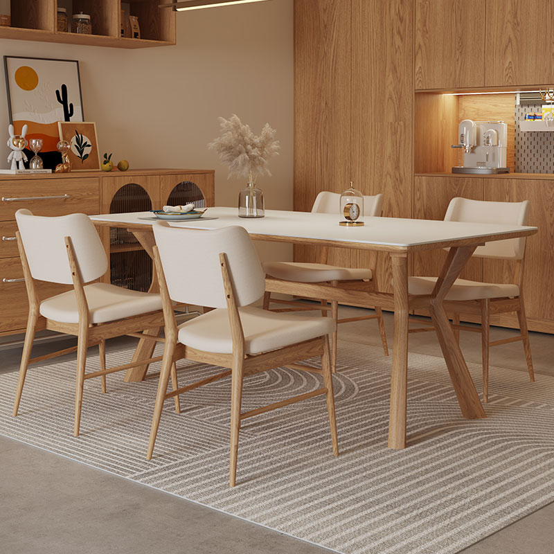 极速岩板c餐桌实木长方形家用小户型纯白色北欧奶油风侘寂风哑光