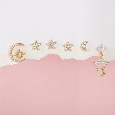 极速Womens pentagroam Moon Earring Set Combination Spring F