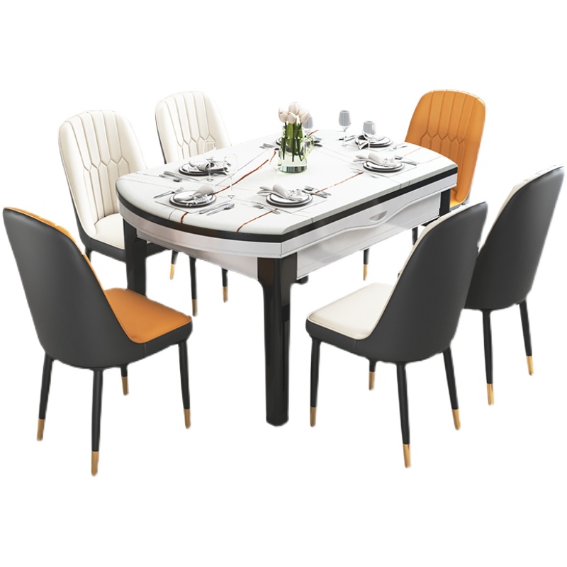 极速岩板餐桌椅组合家用小户型大理石实木伸缩P餐桌现代简约折叠