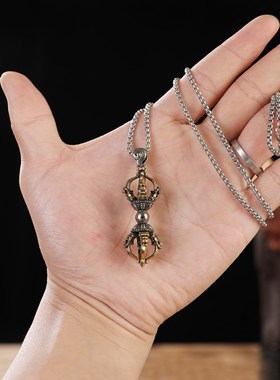 极速黄铜藏式五股k金刚杵镢杵普巴杵复古双色民族风男士吊坠项链