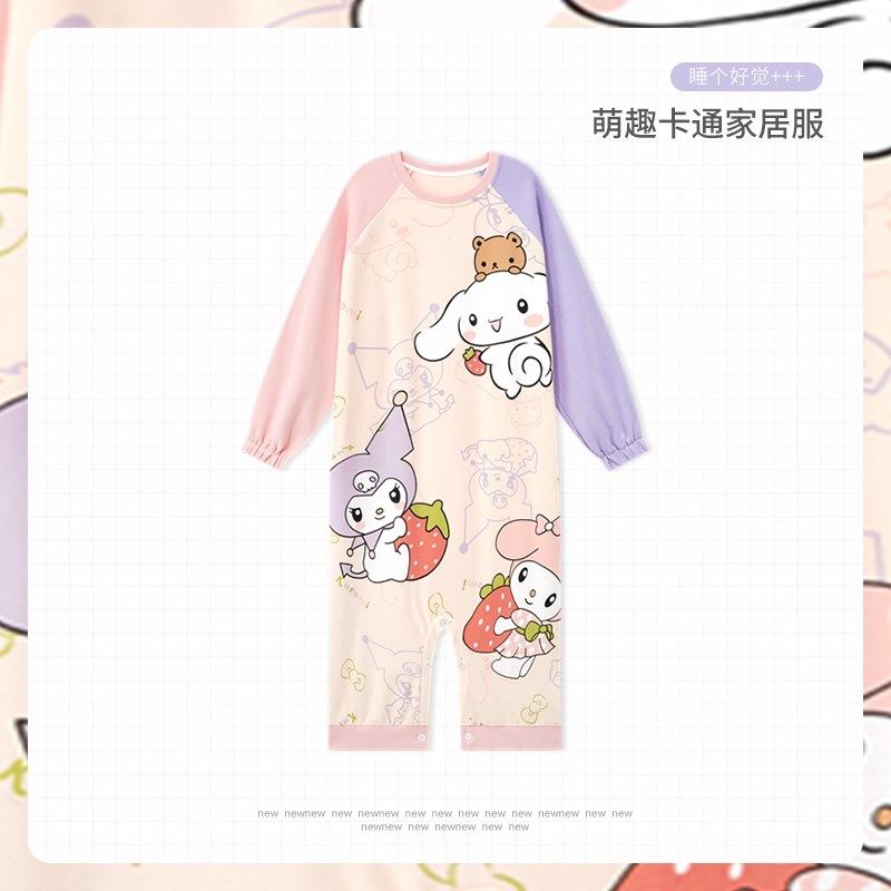 极速儿童连体睡衣女童2025新款秋季纯棉L长袖薄款女孩宝宝可爱卡