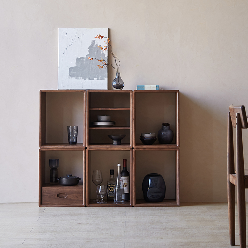 极速格子书柜自由组合方格黑胡桃实木书J房客厅书架落地隔断收纳