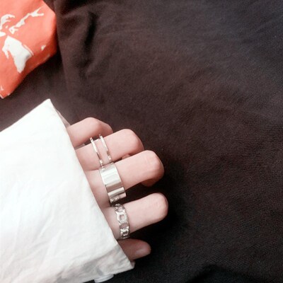 极速3Pcs/Seet Hiphop/Rock Metal Geometry Circular Punk Rings