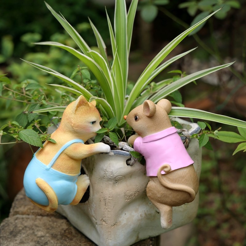 极速小动物乡村卡通树脂攀v爬花盆边玩偶娃娃个性庭院桌面装饰朋