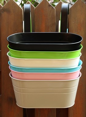 极速彩色田园风铁艺壁挂花盆底部带排水孔花园阳台庭X院栏杆挂饰