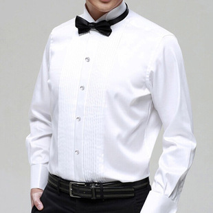 紅歌演唱比賽男士 白色襯 立領大合唱舞臺演出服襯衣O伴郎團兄弟裝