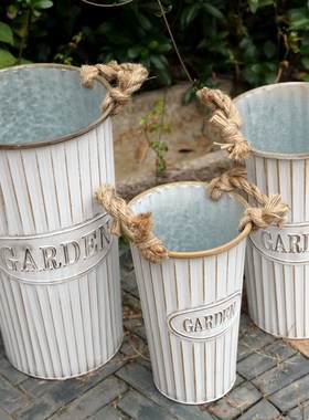 极速美式复古怀旧桶客厅插花x干花鲜花铁皮桶装饰创意花瓶花器摆