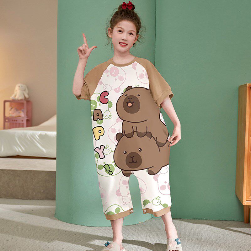 极速儿童连体睡衣女童2025新款夏季短袖纯棉薄P款女孩宝宝睡袋家