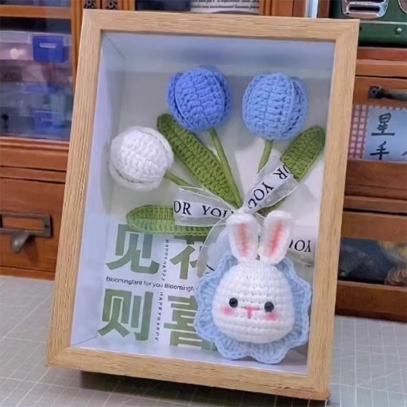 极速好运莲莲钩织花束相框荷花z摆件毛线编织diy手工礼物中秋节送