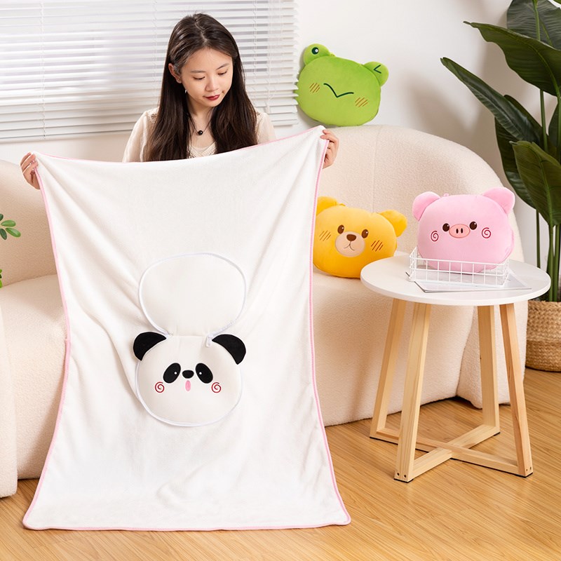 极速卡通熊c猫抱枕被子两用二合一青蛙小猪毛毯车用车载汽车上靠