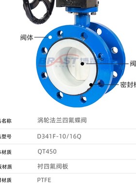 极速厂促A涡轮法兰全衬四q氟蝶阀D341F41016Q球墨铸铁阀体全衬四