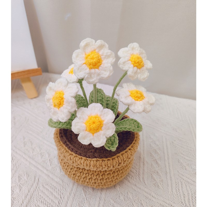极速手工编织花束diy郁金香雏菊C盆栽毛线钩织材料包自己做摆件永