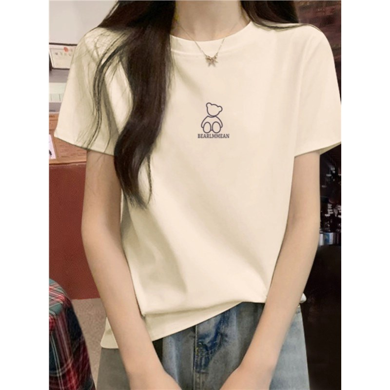 速发2025新款纯棉正肩短袖t恤女夏季百搭简约宽松显瘦减龄ins白色