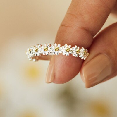 极速Vintage Daisy Rinqgs For Women Cute Flower Ring Adjustab