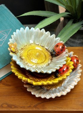 极速欧式甲虫f向日葵陶瓷干果水果盘太阳花糖果盘零食收纳盘茶几