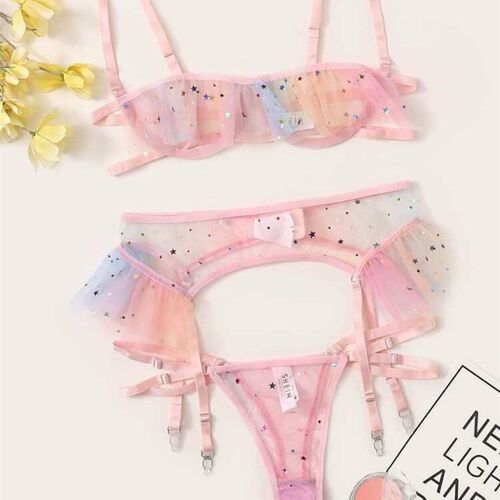 极速Womens pink meqsh starry sky pattern underwear set