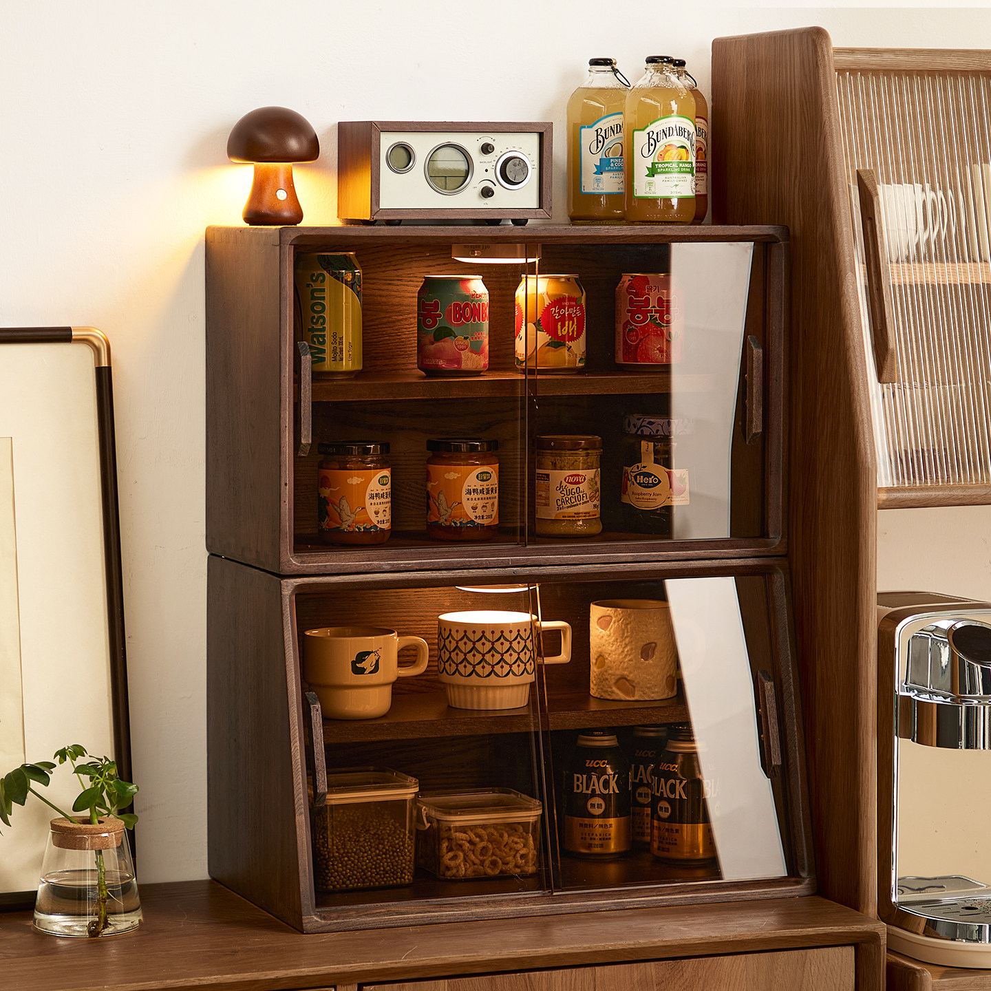 实木杯子收纳置物架桌面餐边柜水杯咖啡杯餐桌台面茶具收纳柜木质