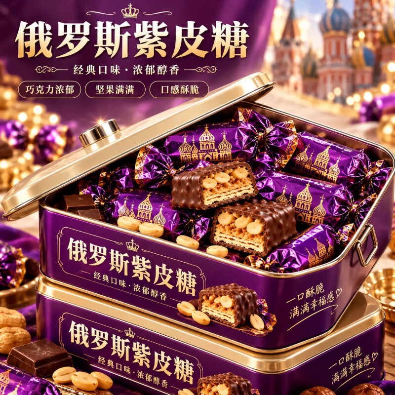 正宗俄罗斯风味混合糖果官方旗舰店正品原装进口紫皮糖巧克力糖果