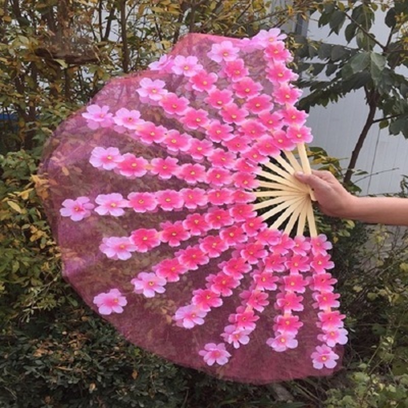 速发扇子舞蹈扇桃花扇双面水晶纱花瓣扇广场舞跳舞扇子秧歌扇跳舞