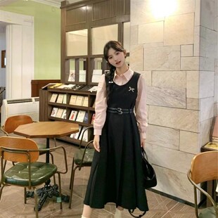 速发WW维维家大码秋晚风少感宽两带绑件连衣裙假松休闲长裙