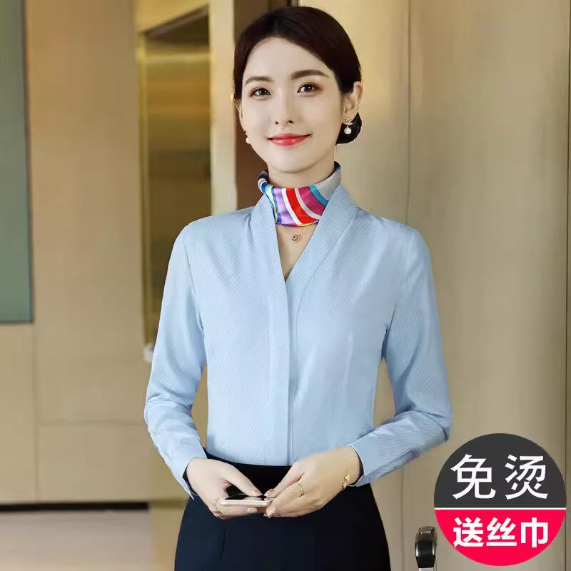 速发南航空姐制服职业套装高端空乘新中式上衣衬衣V领2024春秋