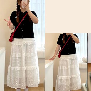 速发大码减龄套装小针黑色正肩众织蛋温柔风白色杉糕半身裙