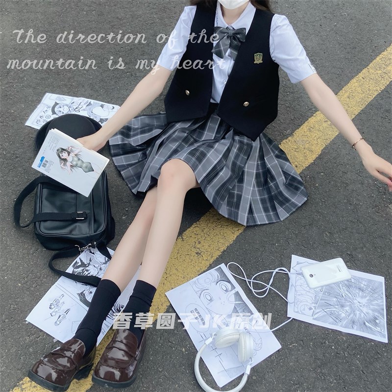 速发【晚制习院JK自服格裙银线学生校服百褶裙短裙学】风