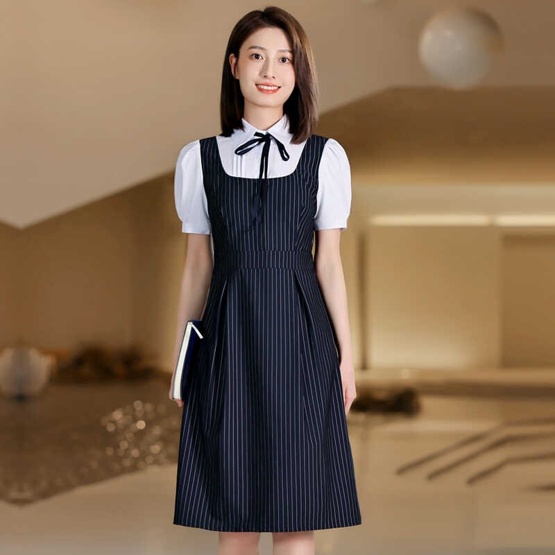 速发幼儿园老师园服夏季学院风假两件连衣裙高端职业装教师工作服