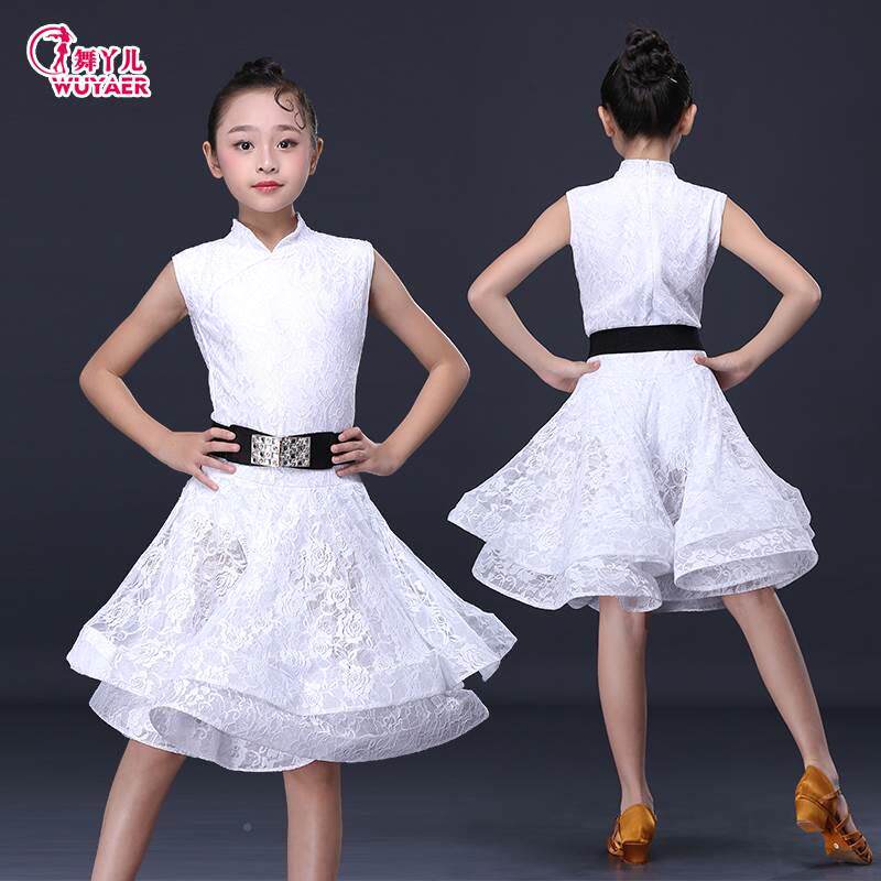 极速l儿童夏季拉舞裙丁服童连女体裙练功幼儿无袖白色演出服拉丁