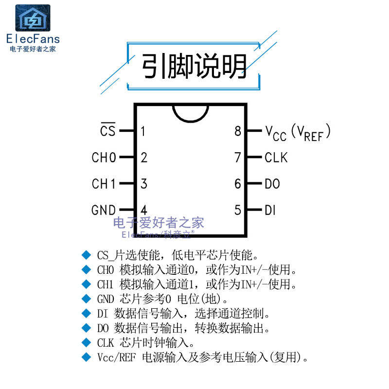 极速直插ADC0832CCN DIP-8 8位分辨率 双通道AD模数转换器芯片ADC