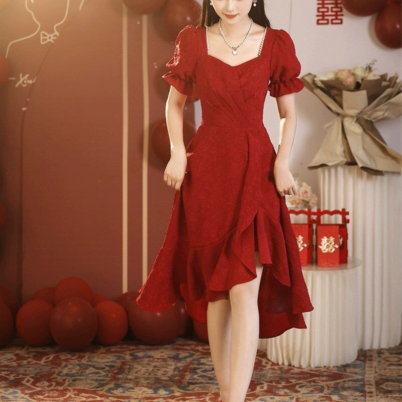敬酒服新娘订婚连衣裙平时可穿红色小个子礼服裙2025新款回门裙子