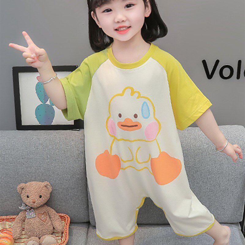 极速儿童睡衣女孩夏天连身女童莫代尔夏季小童卡通防踢家居服女宝