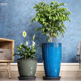 。落地花瓶高款种树金钱树发财树花盆陶瓷细长装饰客厅大号摆件轻