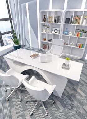 尚林创意办公桌白色烤漆简约现代美容院大班台时尚老板桌总裁桌