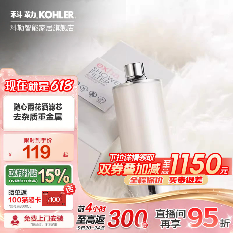科勒随心雨淋浴净化器沐浴花洒花洒过滤器72914T去杂质