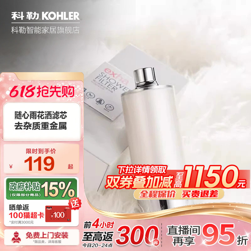 科勒随心雨淋浴净化器沐浴花洒花洒过滤器72914T去杂质