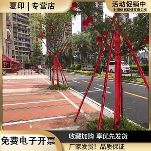 大红金布装饰包柱子包树布裹树烫金褶皱布红色金布柱子装饰布金泊