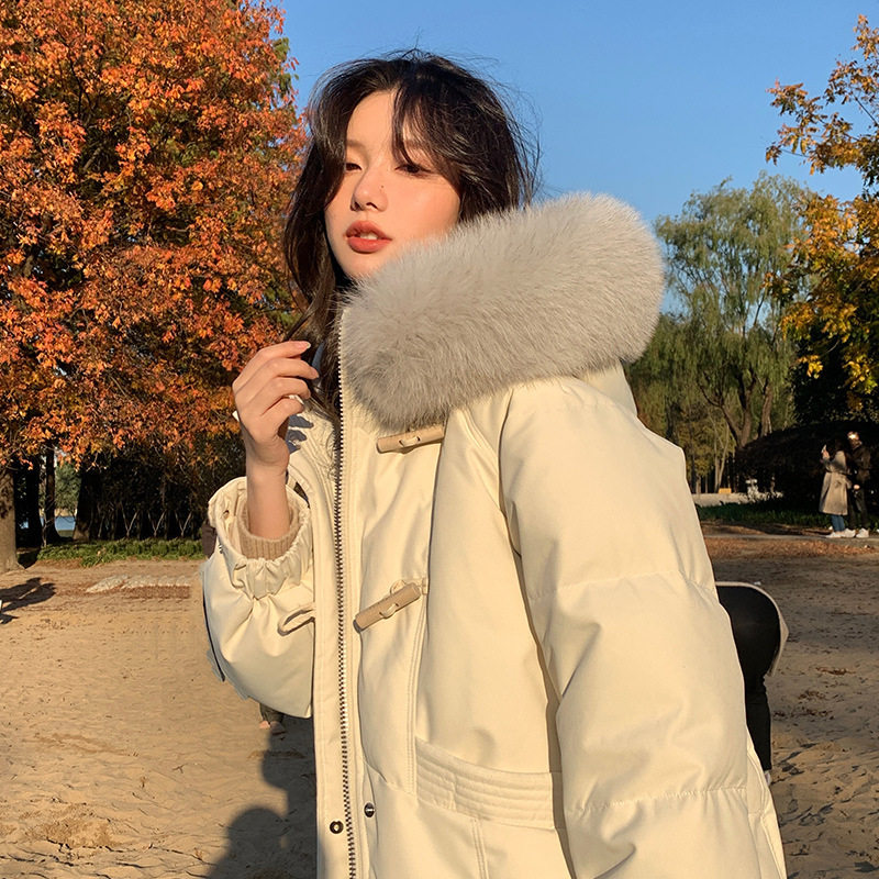 羽绒服女中长款过膝2025年新款时尚收腰大毛领白鸭绒加厚冬季
