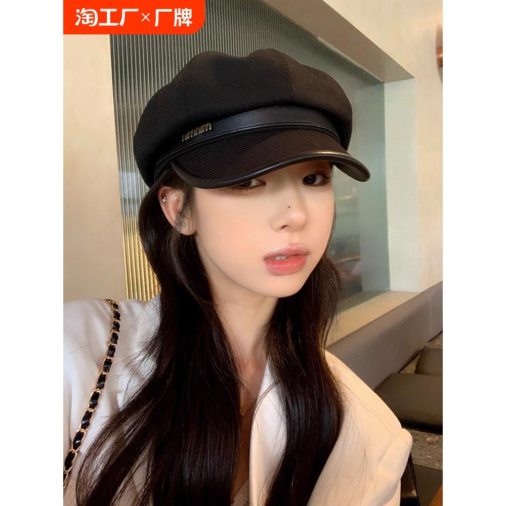 大头围秋冬鸭舌帽子女黑色休闲复古画家贝雷帽显脸小云朵八角帽潮