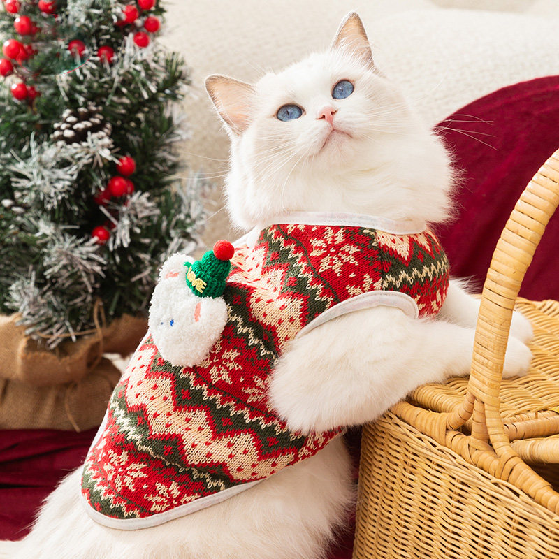 宠物猫咪立体小熊圣诞针织衫保暖衣服秋冬款加厚银渐层蓝猫暹罗猫